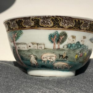 Een Chinese famille rose kop en schotel met oogstdecor, Yongzheng — foto 20