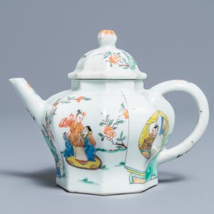 Een Chinese famille rose octagonale 'Romance of the Western chamber' theepot, Yongzheng — foto 2