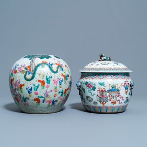 Een Chinese famille rose pot, een kamcheng en een kom, 19e eeuw — foto 8