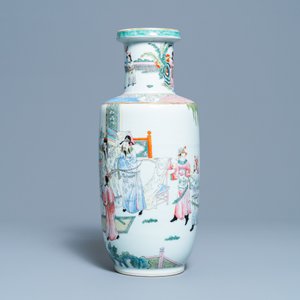 Een Chinese famille rose rouleau vaas, 19/20e eeuw — foto 2