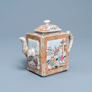 Een Chinese famille rose theepot en deksel met mandarijns decor, Qianlong — foto 1