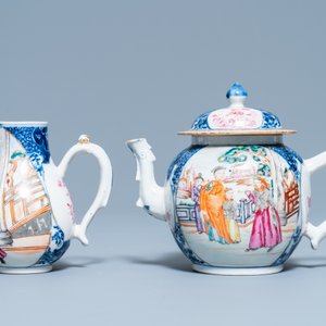 Een Chinese famille rose theepot en melkkan met mandarijns decor, Qianlong — foto 2
