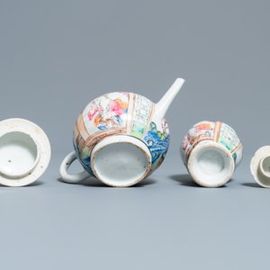 Een Chinese famille rose theepot en theebus met een dame met hondje, Yongzheng/Qianlong — foto 7