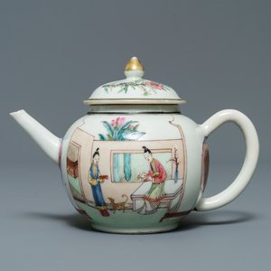 Een Chinese famille rose theepot met dames in een tuin, Yongzheng — foto 1