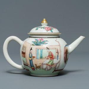 Een Chinese famille rose theepot met dames in een tuin, Yongzheng — foto 3