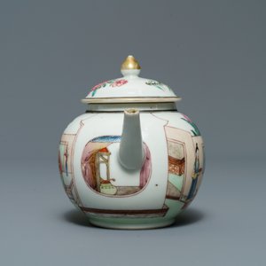 Een Chinese famille rose theepot met dames in een tuin, Yongzheng — foto 4