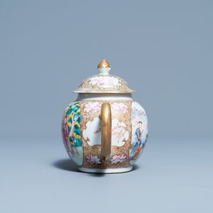 Een Chinese famille rose theepot met 'mandarijns' decor, Qianlong — foto 3