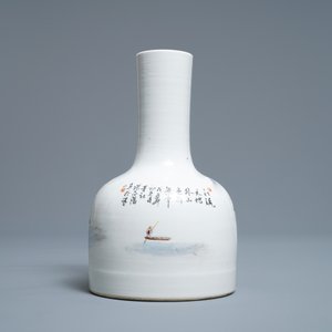 Een Chinese famille rose vaas met landschapsdecor, gesign. Zhang Zhitang (1893-1971), gedat. 1948 — foto 3