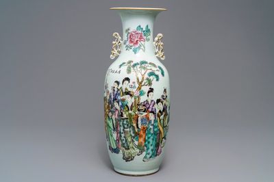 Een Chinese famille rose vaas met tweezijdig decor, 19/20e eeuw