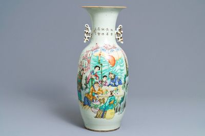Een Chinese famille rose vaas met tweezijdig decor, 19/20e eeuw