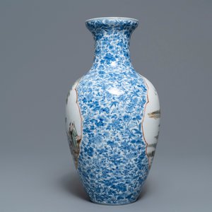 Een Chinese famille rose vaas, Qianlong merk, Republiek, 20e eeuw — foto 4