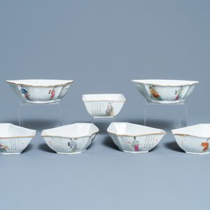 Een Chinese famille rose zoetvleesset of rijsttafel met 'Wu Shuang Pu' decor, 19e eeuw — foto 1