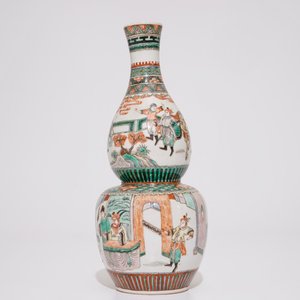 Een Chinese famille verte dubbele gourde vaas, Kangxi merk, 19e eeuw — foto 4