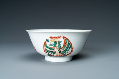 Een Chinese famille verte 'feniksen' kom, Chenghua merk, Kangxi