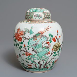 Een Chinese famille verte gemberpot met deksel, Kangxi — foto 1