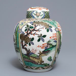 Een Chinese famille verte Kangxi-stijl dekselpot, 19e eeuw — foto 2