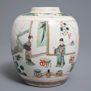 Een Chinese famille verte 'Romance of the Western chamber' gemberpot, Kangxi — foto 1