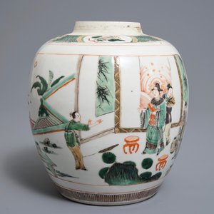 Een Chinese famille verte 'Romance of the Western chamber' gemberpot, Kangxi — foto 3