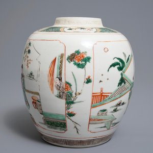 Een Chinese famille verte 'Romance of the Western chamber' gemberpot, Kangxi — foto 4