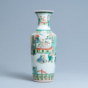 Een Chinese famille verte rouleau vaas, 19e eeuw — foto 1