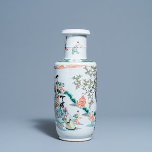 Een Chinese famille verte rouleau vaas, 19e eeuw — foto 2