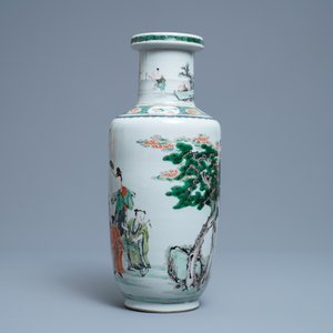 Een Chinese famille verte rouleau vaas met onsterfelijken, Kangxi — foto 3