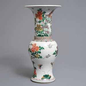 Een Chinese famille verte yenyen vaas met vogels en bloemen, Kangxi — foto 3