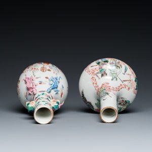 Een Chinese flesvormige famille rose '18 Luohan' vaas en een famille verte vaas, Kangxi merk, 19e eeuw — foto 5