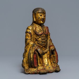 Een Chinese gelakt en verguld bronzen figuur van Zhenwu, Ming — foto 5