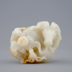 Een Chinese gesculpteerde groep van drie rammen in witte jade, 19/20e eeuw — foto 6