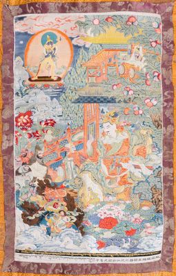 Een Chinese gewoven thangka van een Shambhala koning, Republiek