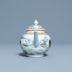 Een Chinese grisaille en vergulde theepot met buffels, Yongzheng — foto 5