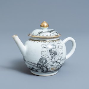Een Chinese grisaille en vergulde theepot met 'De Opstanding', Qianlong — foto 1