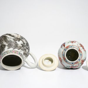 Een Chinese grisaille theepot en een famille rose theebus, Yongzheng — foto 6