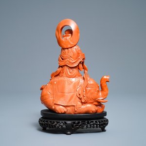 Een Chinese groep in rood koraal met Guanyin op een olifant, 19e eeuw — foto 3