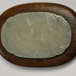 Een Chinese houten dekseldoos met een 'kwartel' plaquette in witte jade, 18/19e eeuw — foto 10