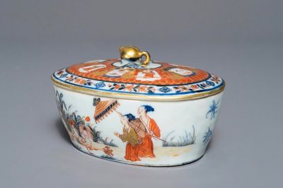 Een Chinese Imari-stijl botervloot naar Cornelis Pronk, "De parasoldames", Qianlong, ca. 1736-1738