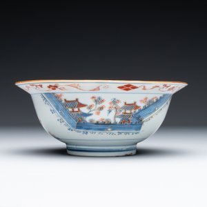 Een Chinese Imari-stijl 'klapmuts' kom met landschapsdecor, ex-collectie van August de Strerke, Kangxi — foto 2