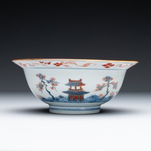 Een Chinese Imari-stijl 'klapmuts' kom met landschapsdecor, ex-collectie van August de Strerke, Kangxi — foto 3