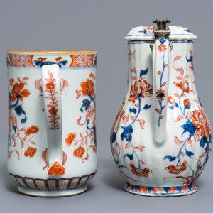 Een Chinese Imari-stijl specerijenschotel, een gelobde dekselkan en een kroes, Kangxi/Qianlong — foto 7