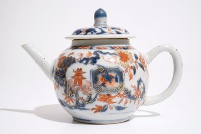 Een Chinese Imari-stijl theepot met deksel, Qianlong