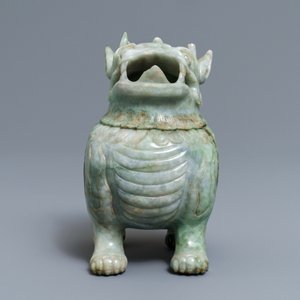 Een Chinese jadeïet wierookbrander in de vorm van een luduan, 19/20e eeuw — foto 3