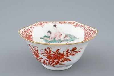 Een Chinese kom met erotisch decor, 19/20e eeuw