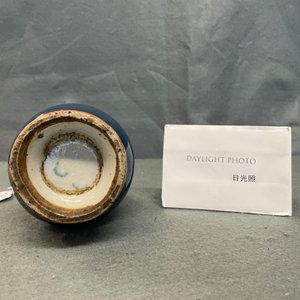 Een Chinese monochrome blauwe knoflookhalsvaas met opgelegde biscuit draak, Jiajing — foto 20