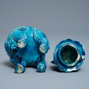 Een Chinese monochrome turquoise geglazuurde 'luduan' wierookbrander, 19e eeuw — foto 7