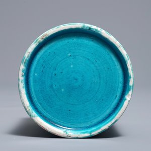 Een Chinese monochrome turquoise penselenwasser en een bord, Kangxi — foto 9