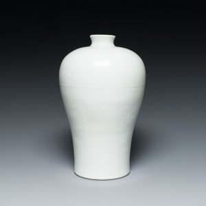 Een Chinese monochrome wit geglazuurde 'meiping' vaas met anhua drakendecor, 19e eeuw — foto 4