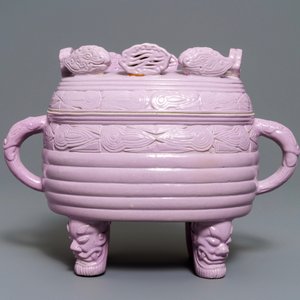 Een Chinese monochroom roze wierookbrander met deksel, 19/20e eeuw — foto 4