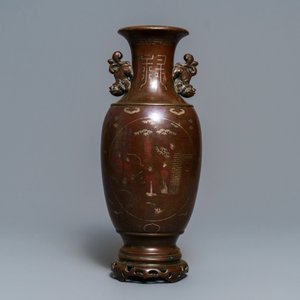 Een Chinese of Vietnamese met zilver ingelegde bronzen vaas, 19e eeuw — foto 3
