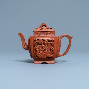 Een Chinese opengewerkte Yixing steengoed theepot met deksel, Kangxi — foto 2